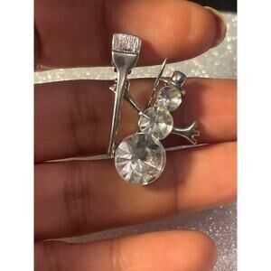 Sarah Covington Silver Rhinestone Snowman Brooch lapel B#8